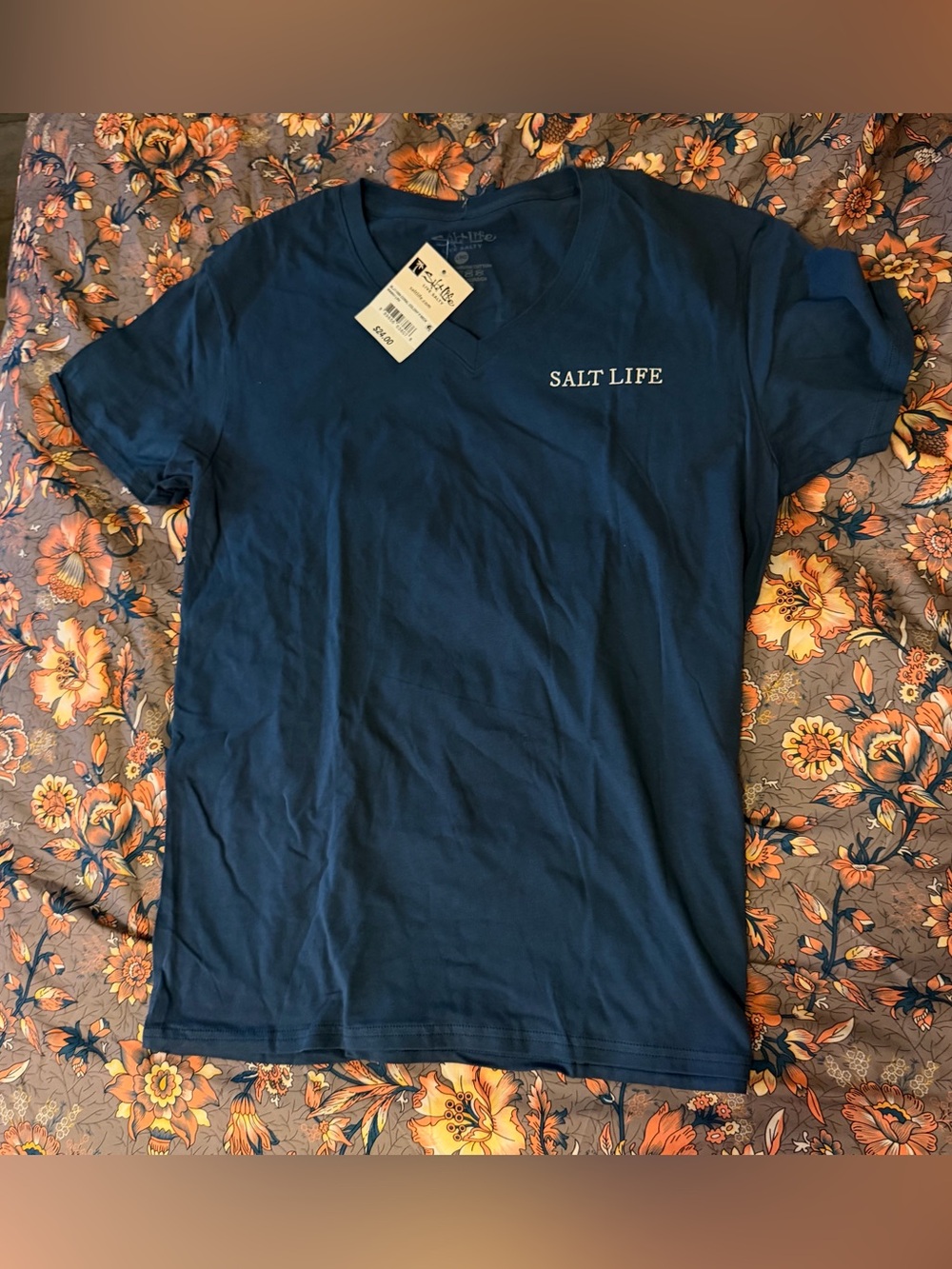 Women’s Salt Life Blue V-Neck Logo Tee - Picture 2 of 4